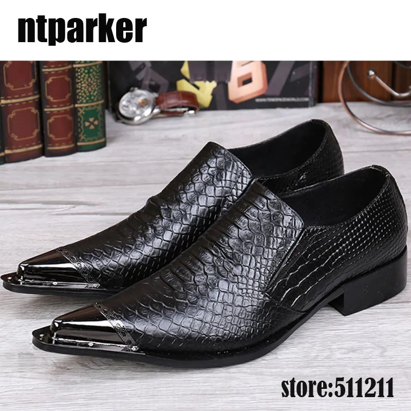 Zapatos de hombre con punta de metal a la moda, zapatos de vestir de cuero negro, zapatos de cuero elegantes para boda/negocio/fiesta, ¡hombres!