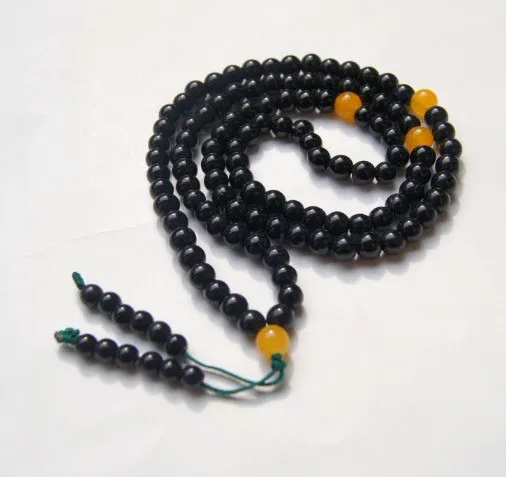 Tibetan buddhist prayer beads, black agate retro charm 108 beads beaded bracelet necklace