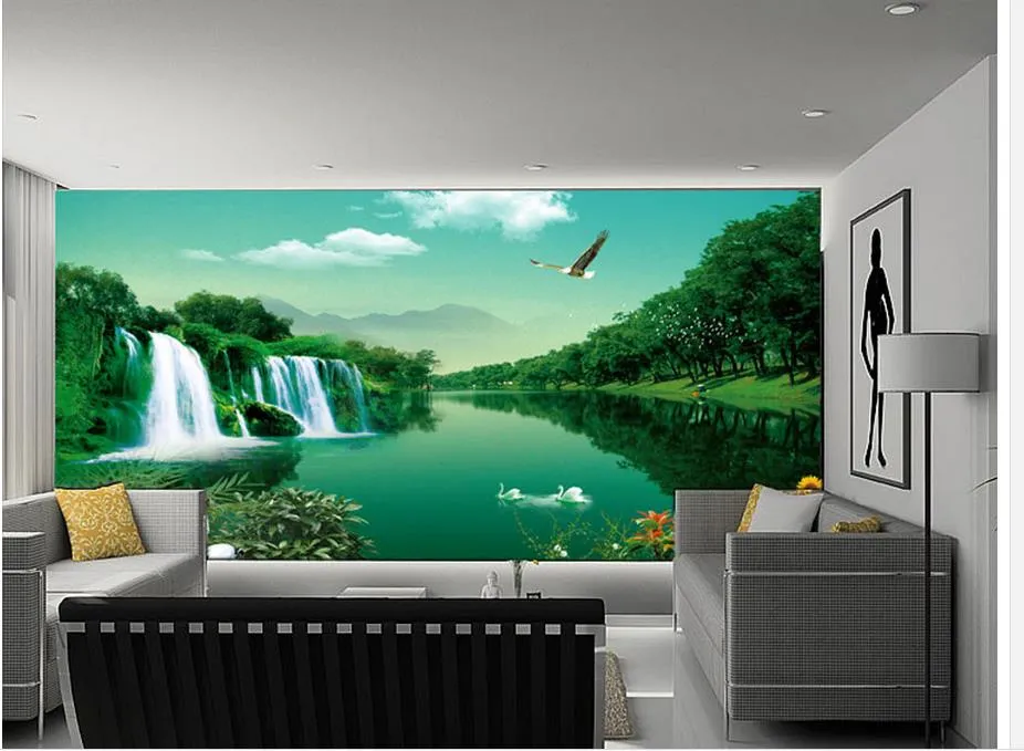Populaire groene en desolate mode landschap landschap muurschildering 3d behang 3d behang voor tv achtergrond