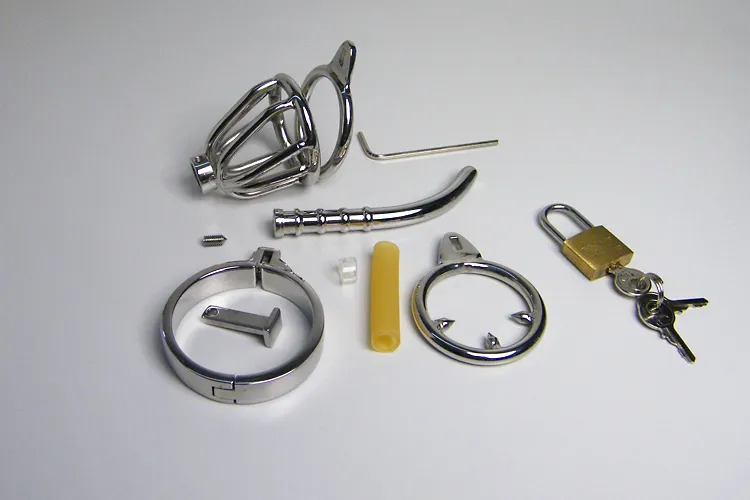 Cintura di castità maschile Anello pene spinato in acciaio inossidabile, dispositivo di castità in metallo, blocco del pene la verginità maschile, gabbia il pene con catetere rimovibile