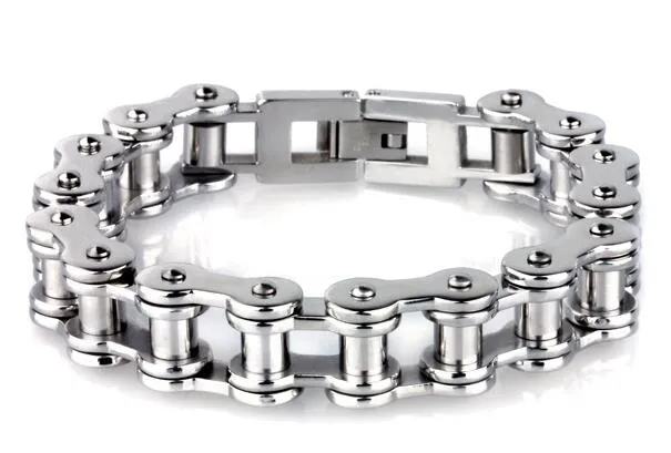 Klassisk 11mm Bredd Tunga glänsande Polering Mens 316L Rostfritt Stål Motorcykel Bike Chain Armband för Punk Rock Bikers