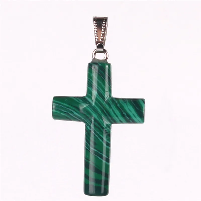 Wholesale Mixed Natural Energy Crystal Stones Slim Hanging Celtic Cross Lucky Pendant Free Beads for Women Men Hand Carved Pendants Jewelry