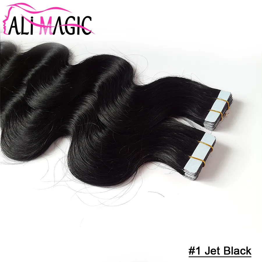 PU 피부 씨름 테이프 인간 머리 확장 브라질 처녀 머리카락 바디 웨이브 18'22'24''inch ali Magic Wholesale