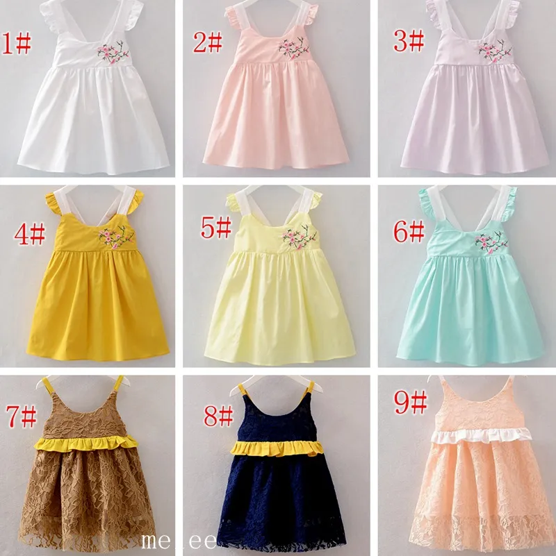 INS Filles Coton Robe En Dentelle Vêtements Pour Enfants Vêtements De Broderie D'été Robes En Dentelle Mode Sans Manches Diamant Princesse Robe 9 Couleurs choisir le bateau libre