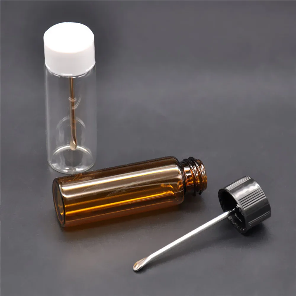 Bullet Storage Bottle Glass Snuff With metal Spoon Spice Clear Brown Snorter Pill box in stock