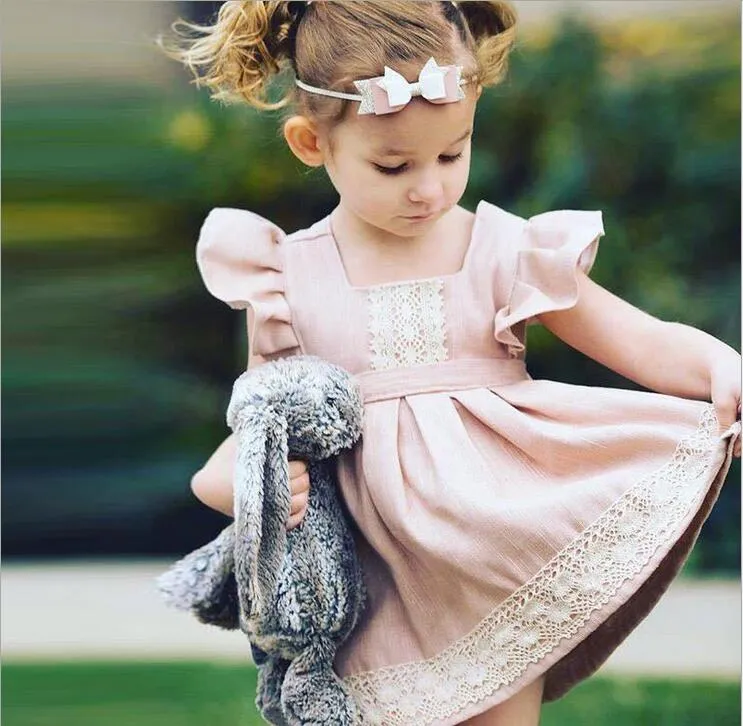 Adorável Alta Qualidade Estilo Europeu princesa vestido menina dos retalhos Bebés Meninas Cotton roupas de verão vestido rosa