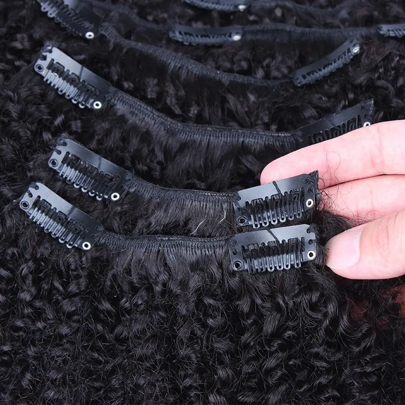 Clip In Natural Curly Brazilian Hair Extensions 100g 7st / African American Clip In Human Hair Extensions