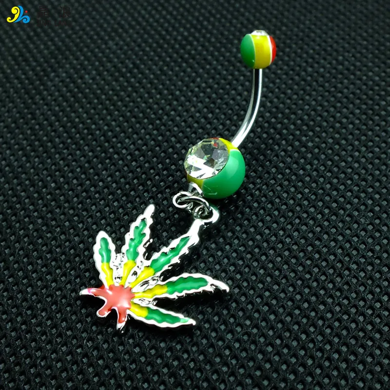 Special Style! DIY High Quality Fashion Silver Surgical Steel Colorful Oil Maple Belly Button Ring For Women Body Piecing Jewelry