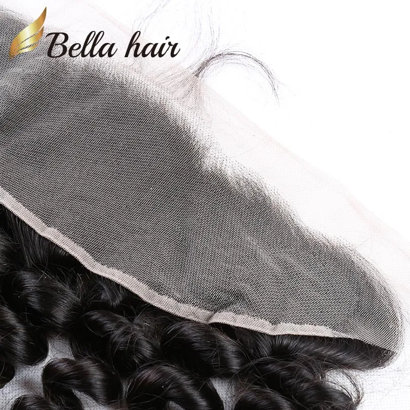 Cabello humano frontal de encaje de onda suelta 13X4 Frontal de encaje solo Hecho a mano Nudos blanqueados de encaje ondulado suelto Pre arrancado con cabello de bebé Negro natural Bella Hair Slay VENTA