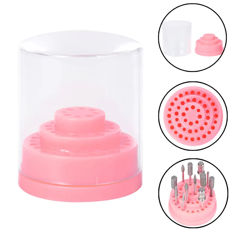 Wholesale- New 48 Holes Nail Drill Bit Holder Exhibition Stand Display With Acrylic Cover Pro Nail Art Container Storage Box Manicure Tool