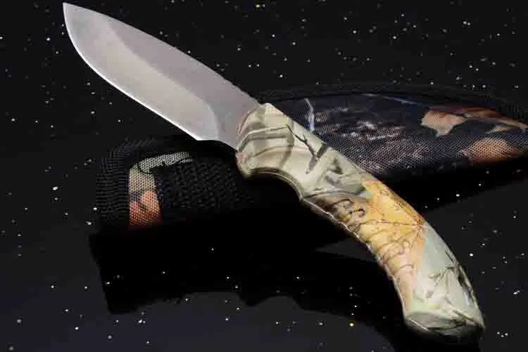 En Kaliteli Survival Düz Avcılık Bıçak 440c Saten Damla Noktası Bıçak PP Kolu Sabit Bıçak Bıçakları Ile Orijinal Kağıt Kutusu