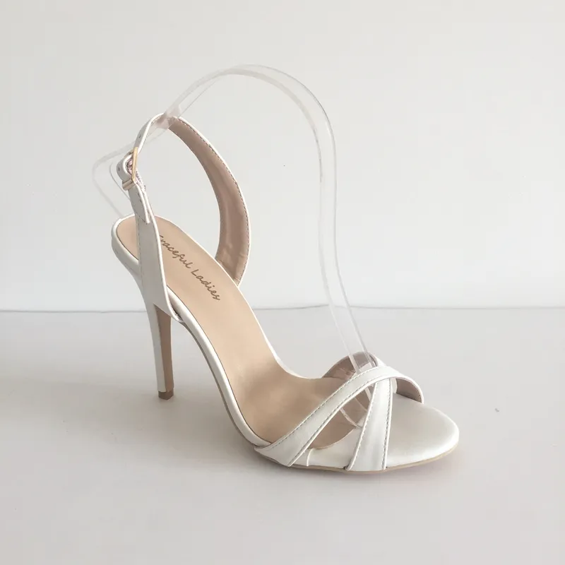 Blanc Cross Strap Femmes Sandale Slingbacks Stilettos Talons Hauts Chaussures De Mariage À Bout Ouvert Chaussures D'été Femmes Sandale De Mariée Service Personnalisé