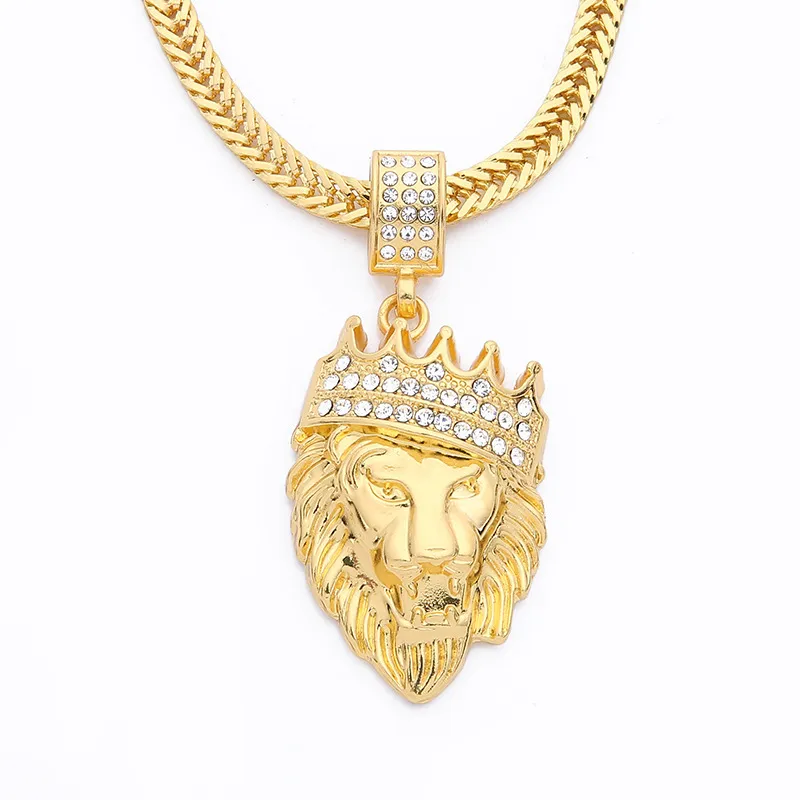 Lejon huvud hängsmycken halsband högkvalitativ mode hiphop 78cm lång guldfärg pläterad uttalande halsband kedja män smycken guldkedjor för män
