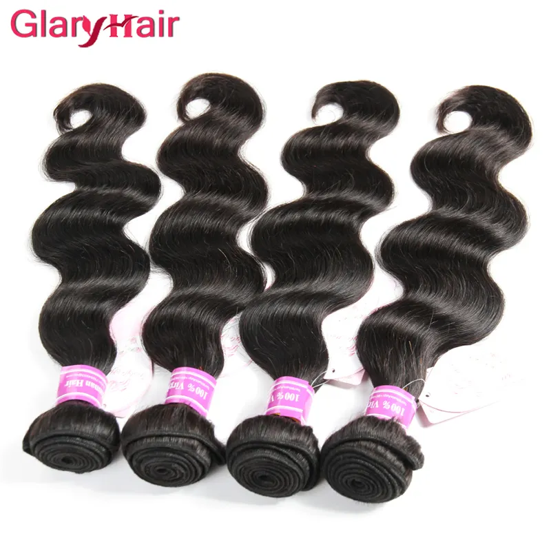 Glary nouveau style de mode cheveux humains paquets brésiliens vague de corps cheveux tisse double Wft non transformés extensions de cheveux 4 paquets en gros