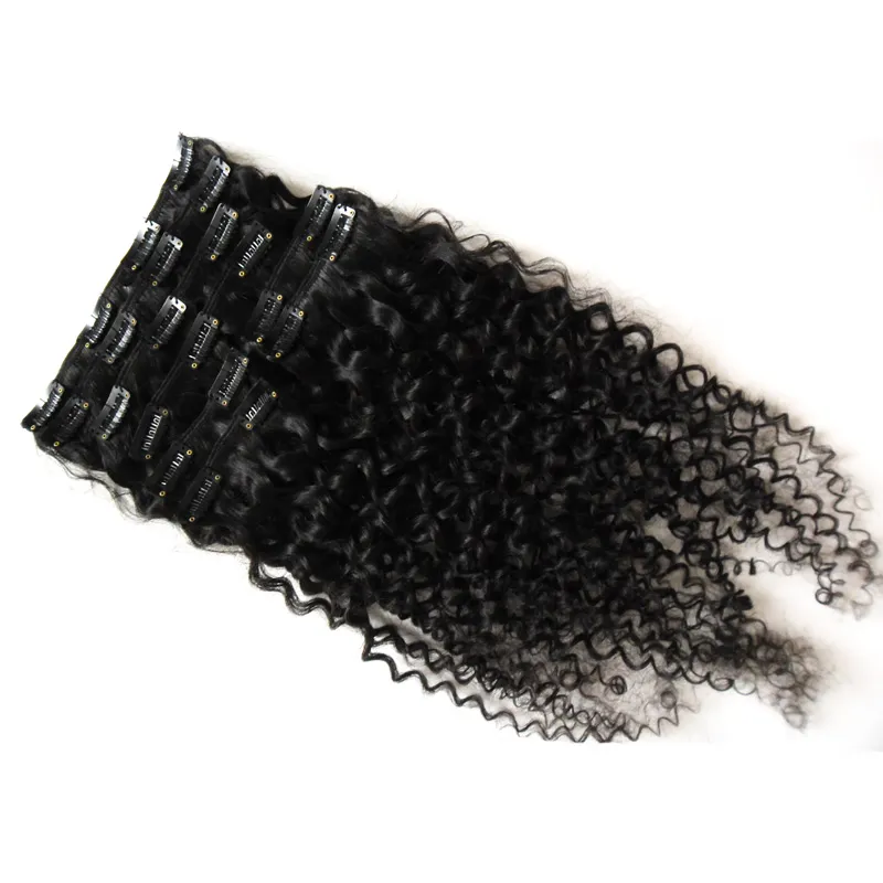 Peruvian Clip In Hair Extensions 100g 100G Kinky Curly African American Clip In Human Hair Extensions