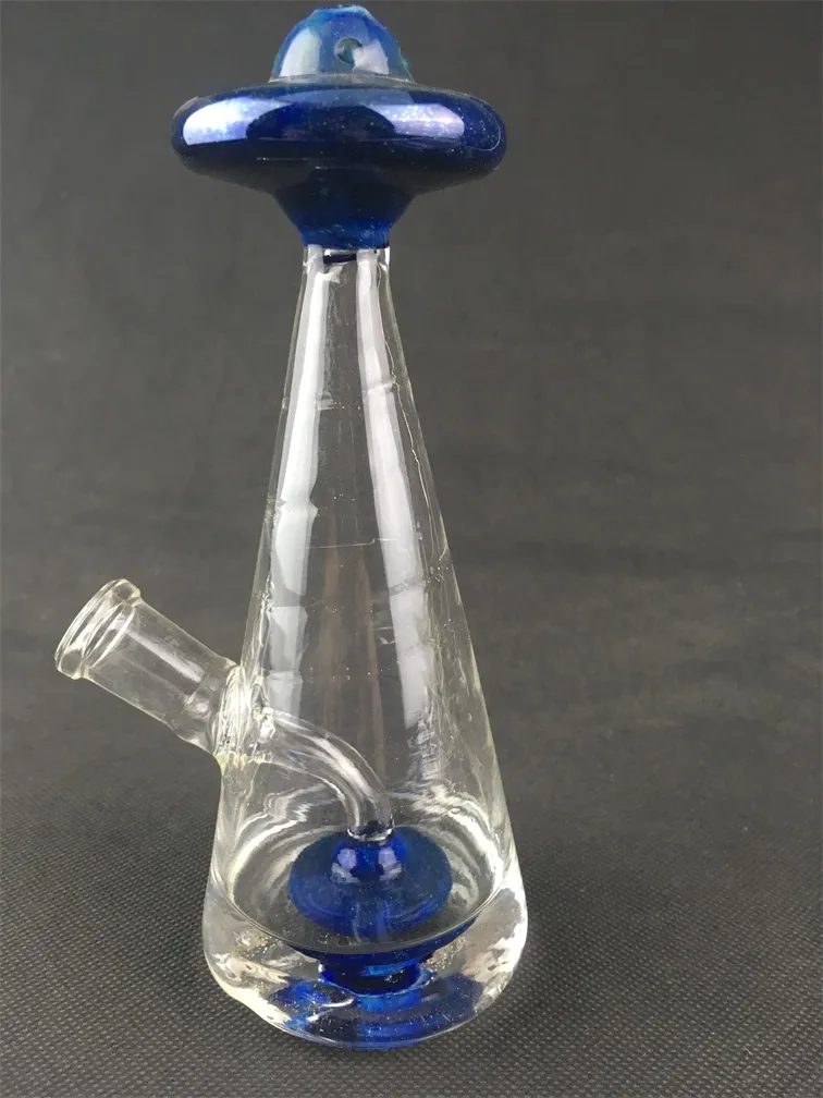Glass Beaker, UFO hookah, blue filter, threaded 14mm joint, orders accepted