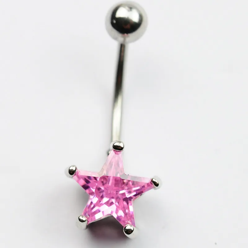 YYJFF D0293   pink belly ring nice star style with piercing jewelry navel body