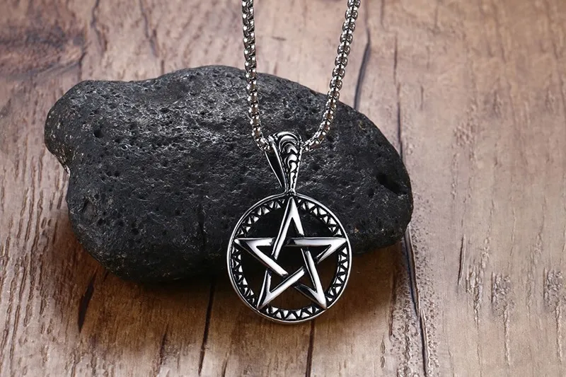 Vintage Style Smycken Pentagram Pentacle Pagan Wiccan Witch Gothic Pewter Hänge Halsband för män Kvinna 24 
