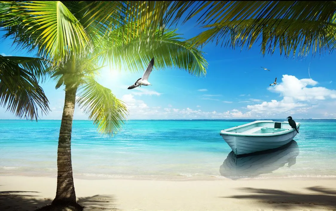 Maldives Sea Beach Coconut Tree View mural 3d wallpaper 3d wall papers for tv backdrop