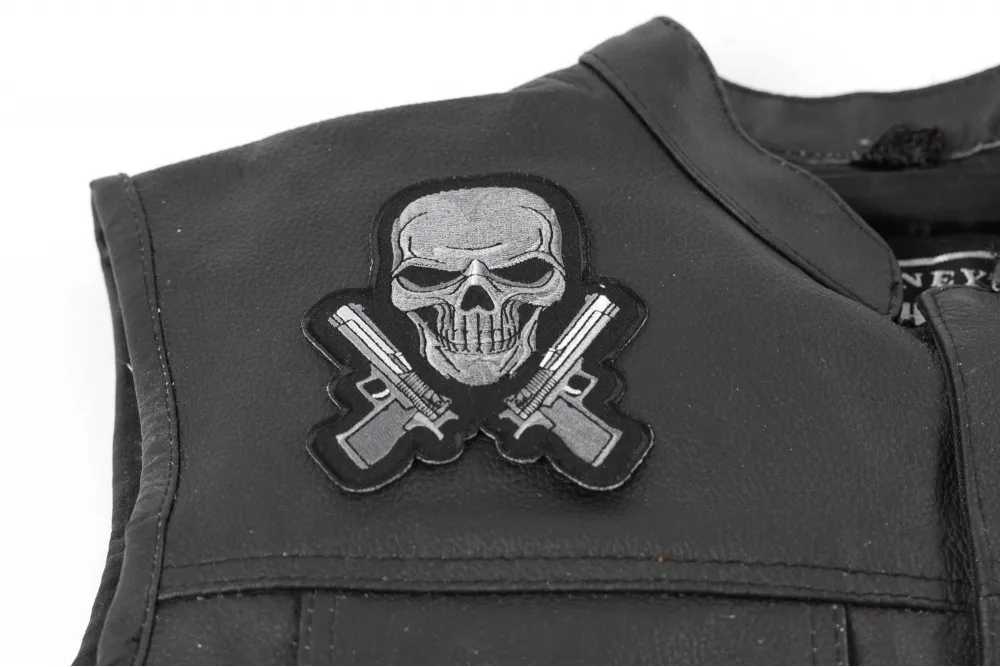 Black and White Guns and Skull Metal Geborduurd ijzer op DIY Applique Back Patch - 3,5 * 4,25 INCH Gratis verzending