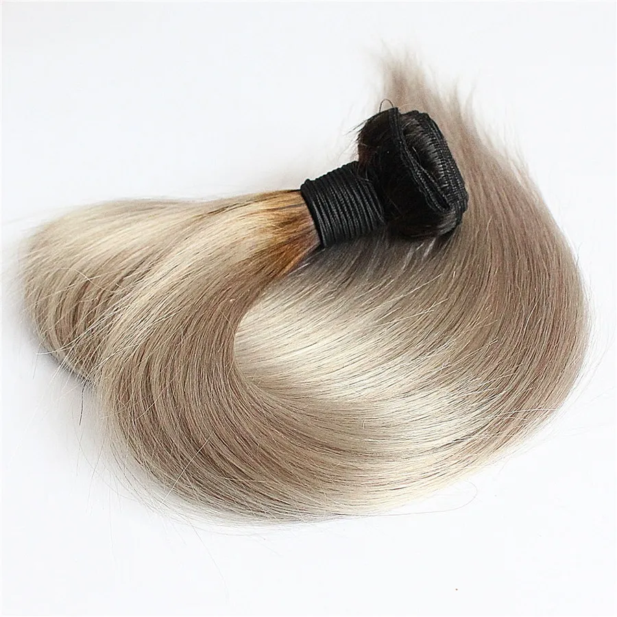 Ombre Cheveux Raides Brésiliens Colorés 100% Cheveux Humains Tissage Bund 100g T1B / Gris Non Remy Tissage de Cheveux