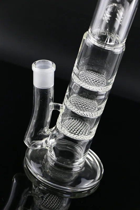 Hookahs Triple Honeycomb bell cover perc Bongs glass water pipes 17.5 inches tall 5mm thick for smoking 18mm bowl