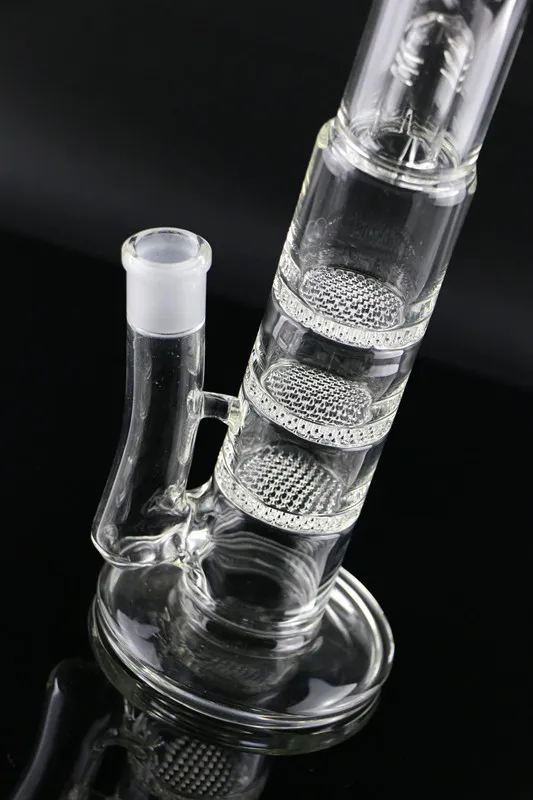 Nargile Üçlü Petek Çan Kapağı Perc Bongs Cam Su Boruları 17.5 inç Uzun Boylu 5mm Kalın Sigara Için 18mm Bowl