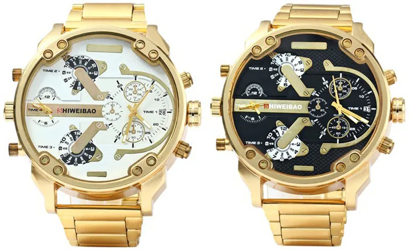 Golden New Clock Gold Fashion Men Watch Rostfritt Stål Quartz Klockor Armbandsur Partihandel Shiweibao Lyx Mäns Klocka Drop Shipping