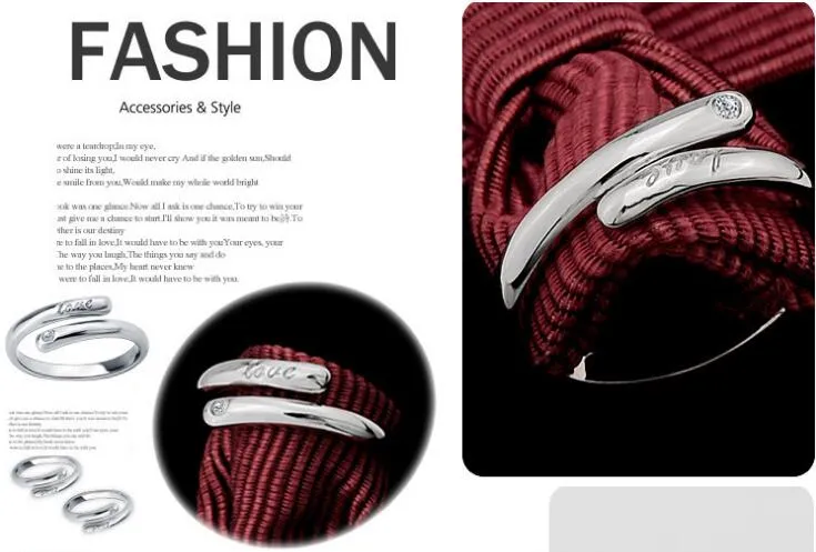 2017 горячие продажи покрытие S925 стерлингового серебра Кристалл навсегда Открытие кольцо прелести высокое качество мужчина женщина кольцо ювелирные изделия 10 шт. / лот