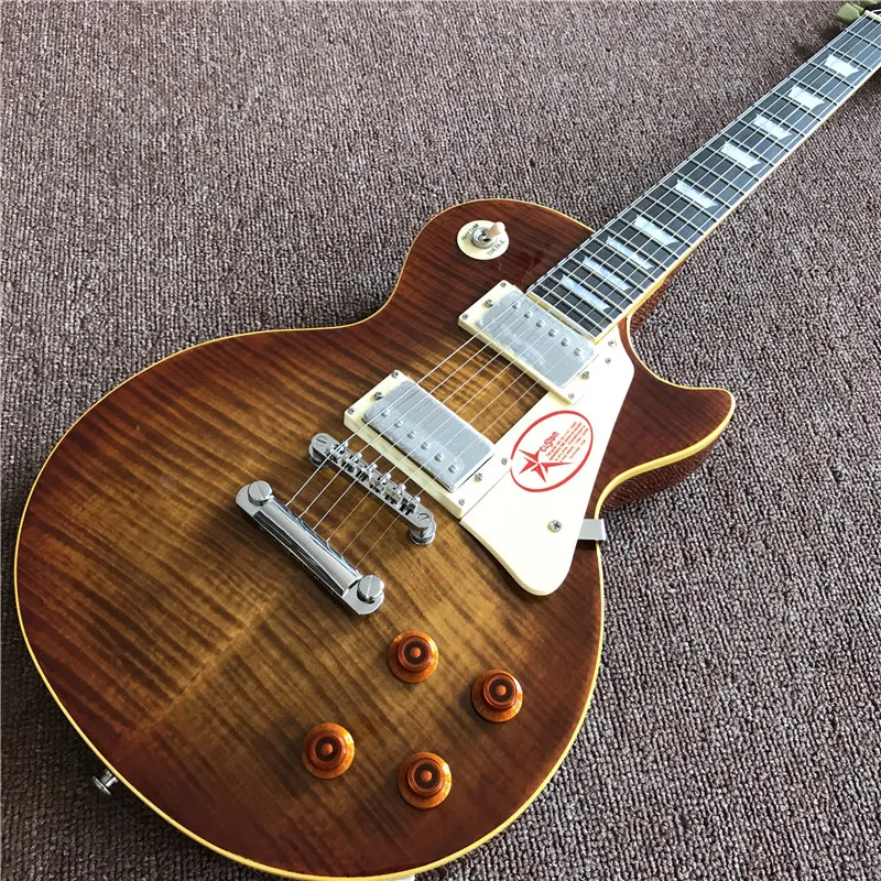 Hot Selling Muziekinstrumenten OEM 1959 R9 Tiger Flame Elektrische Gitaar Luxe Afgewerkte manier met Chrome-hardware! van hoge kwaliteit