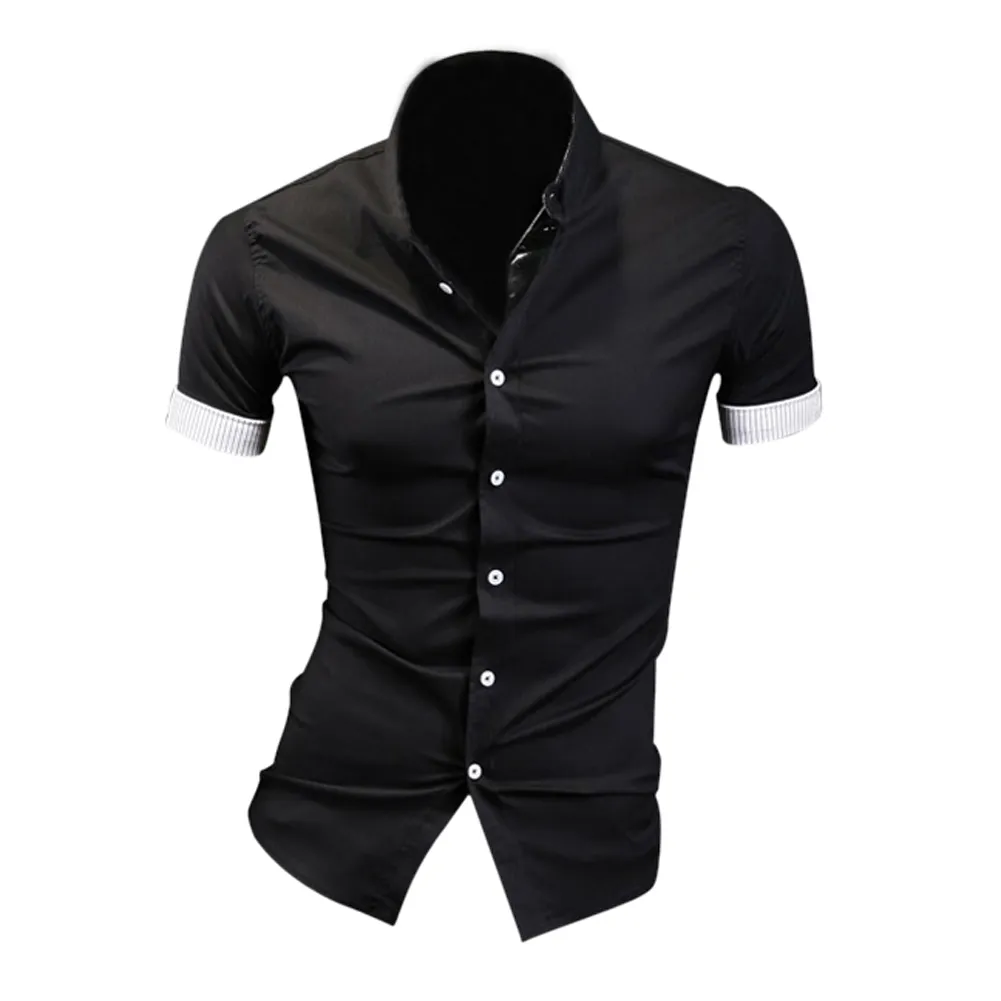 Atacado- TFGS Verão Mens Vestido Camisas Manta Hit Cor Afiação Cor alinhada com listras Slim Fit Camisas de manga curta