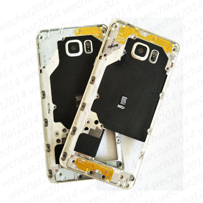 50PCs OEM Metal Middle Bezel Frame Case för Samsung Galaxy Note 5 N920A N920P Singelkorthus med kamera glasskiva