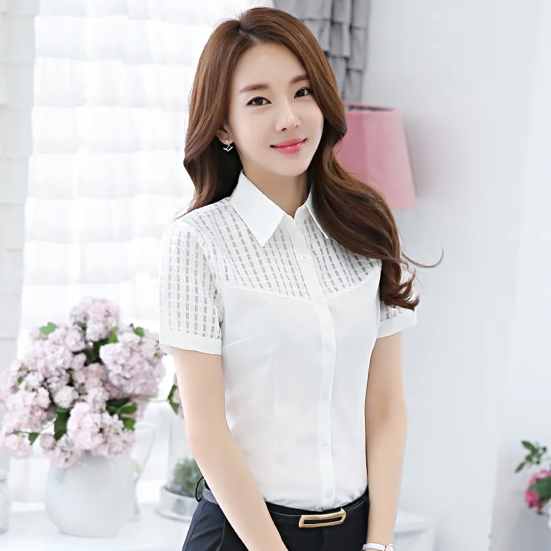 New Short Sleeve Formal Shirts Summer Professional Shirt Contracted OL Blouses POLO Collar Plaid
