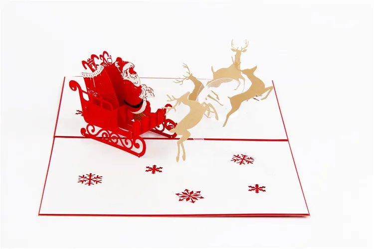 Handgemaakte kerstkaarten creatieve kirigami origami 3D-wenskaart met santa rit ansichtkaarten feestelijke feestartikelen