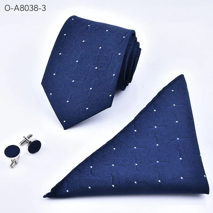 Neck Tie Handkerchief Cuff Links Set 145*8cm Jacquard Necktie Men's Stripe necktie for Father's Day business tie gift