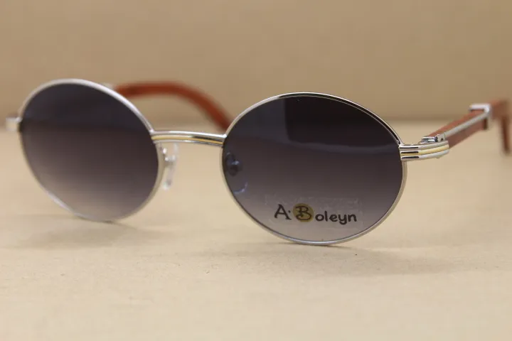 ديكور إطار خشبي 7550178 نظارة شمسية مثمنة مستديرة للرجال مشهورة بإطار معدني فضي وذهبي C عدسات زينة عالية الجودة ماسية