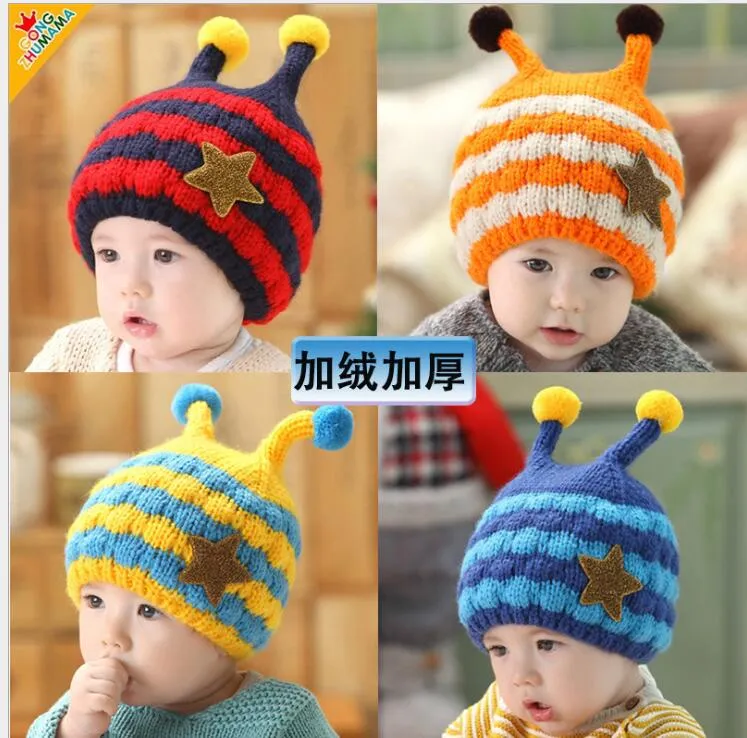 Enfants bébé dessin animé épaissir chapeau fille garçon hiver chaud tricoté laine grands yeux tentacules casquettes coloré enfants insecte abeille polaire bonnet