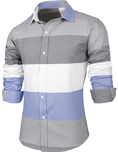 Wholesale- XQS Men's  Slim Fit Wide Striped Button Down Shirts