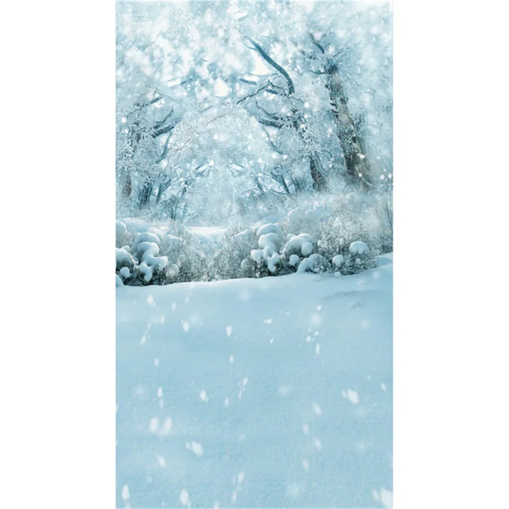 Winter Snow Covered Trees Outdoor Scenic Photography Backdrops Vinyl Snowflakes White Floor Holiday Forest Photo Shoot Background for Studio