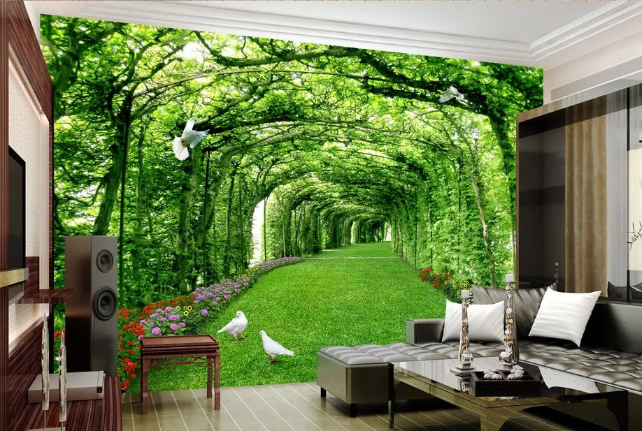 papier peint mural Papier peint de luxe sur mesure Forêt pelouse paysage arbres 3d peintures murales