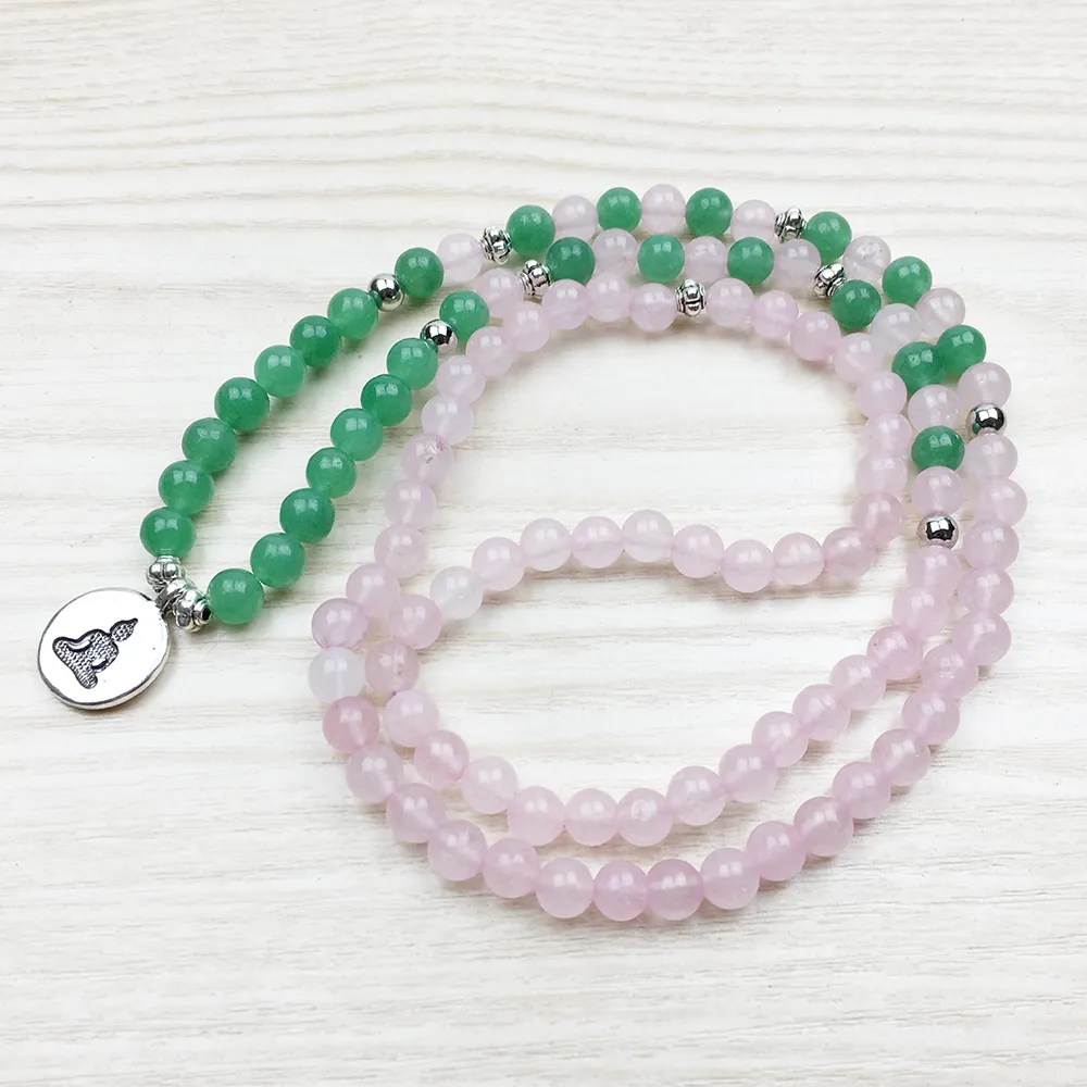 SN1132 Rose Quartz Lotus Bracelet Bouddhiste 108 Mala Yoga Bijoux Vert Aventurine Collier Amour Prospérité Chance Bijoux Livraison Gratuite