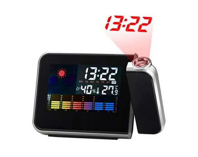 Despertador Relógio Constante Projeção de Projeção Tempo Tempo de Temperatura Digitalização Reserva Snooze Watch LCD Thermometer Digital Termômetro Medidor de Umidade