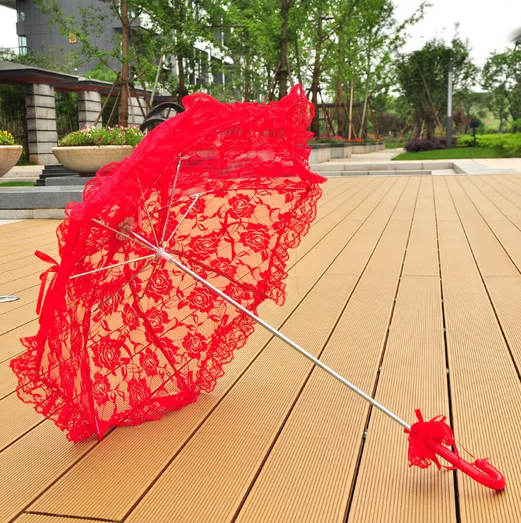 Rouge nuptiale mariage Parasols dentelle broderie parapluie scène Performance fête cadeaux souvenir fête décoration photographie accessoires parapluies