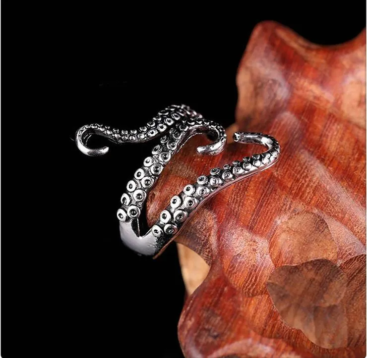 Anello di polpo calamari in stile punk in lega di zinco 2017 Nuovi gioielli da uomo Anello da dito regolabile aperto uomo
