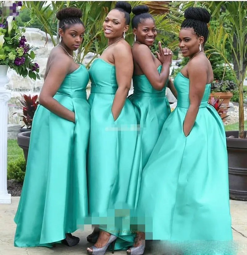 Robes de demoiselle d'honneur de style arabe avec des poches turquoise satin plus taille 2016 africain de mariage africain Maid d'honneur invité part5053538
