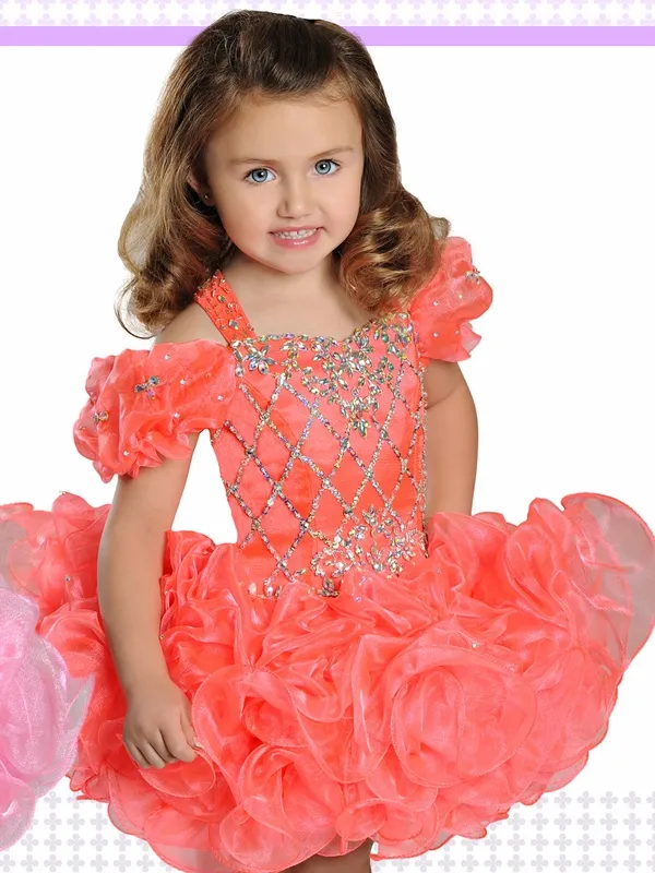 Vestidos de concurso com babados para bebezinho 2019 da Ritzee Cupcake B846 Lindo vestido de concurso rosa para meninas com gola de contas e keyhol4772007