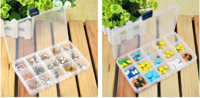 Caja de compartimentos ajustables para joyería de plástico con 15 ranuras, organizador artesanal, cuentas de almacenamiento, 17,5x10x2,4 cm, envío gratis