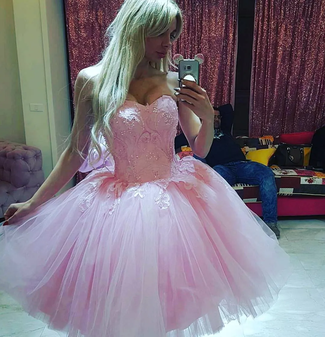 Short Light Pink Satin Prom Dresses, Light Pink Short Formal Homecomin –  morievent