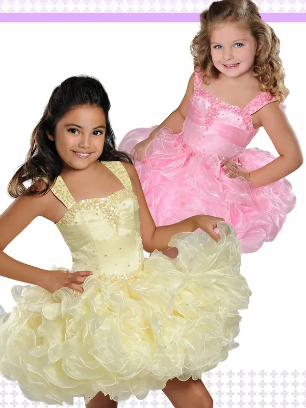 Baby Girls Pageant Dresses 2019 with Bow Razorback and Tiered Skirt Lemon Organza Ritzee Cupcake International Pageant Dress for Infant