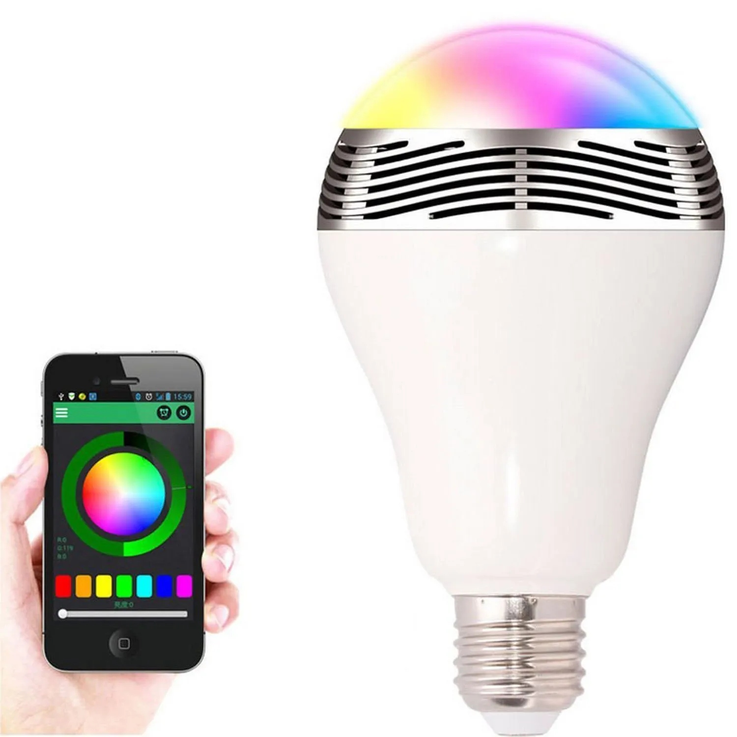 Bluetooth Smart LED Bulb Music audio Speaker 6W White rgb Lighting Lamp E27 Bulb wireless control Works with Phone